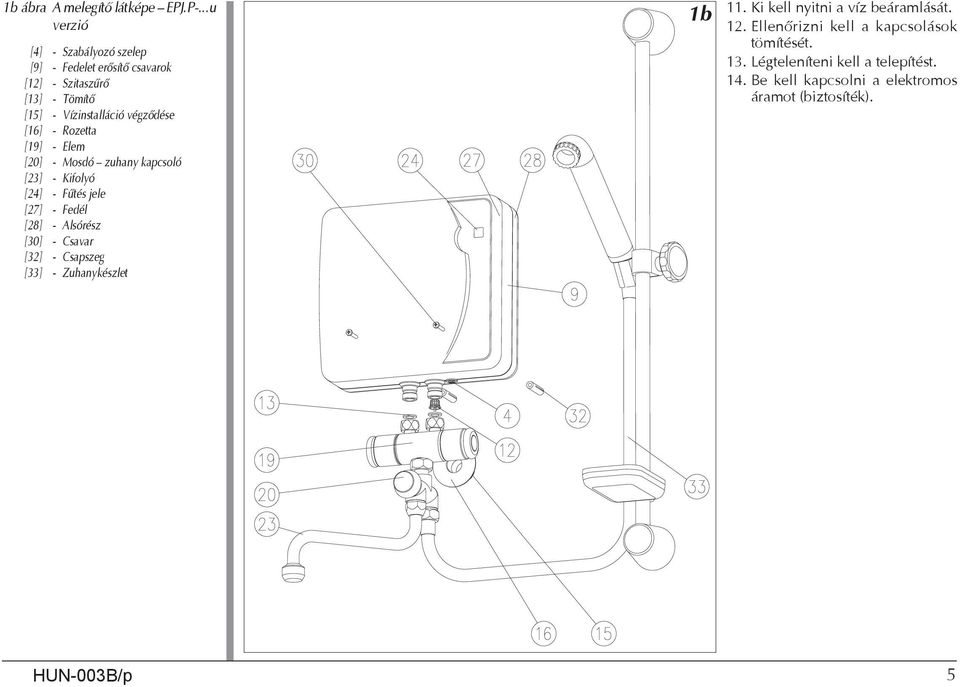 [16] - Rozetta [19] - Elem [20] - Mosdó zuhany kapcsoló [23] - Kifolyó [24] - Fűtés jele [27] - Fedél [28] - Alsórész [30] - Csavar