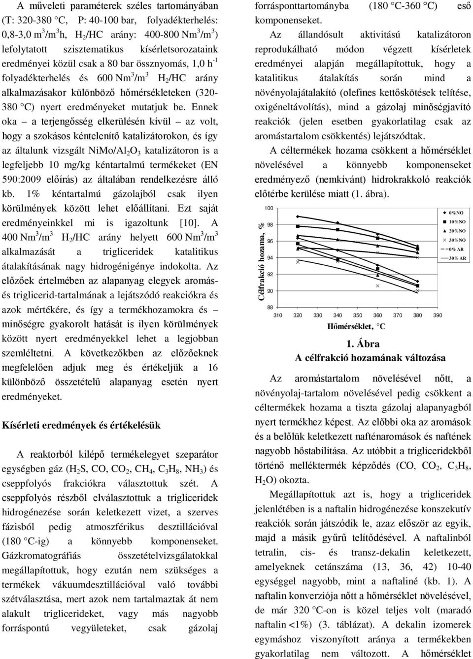 Ennek oka a terjengősség elkerülésén kívül az volt, hogy a szokásos kéntelenítő katalizátorokon, és így az általunk vizsgált NiMo/Al 2 O 3 katalizátoron is a legfeljebb 10 mg/kg kéntartalmú