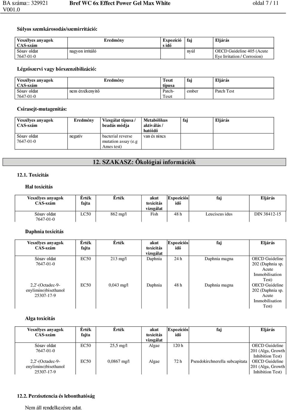 (e.g Ames test) Metabólikus aktiválás / hatóidő van és nincs 12