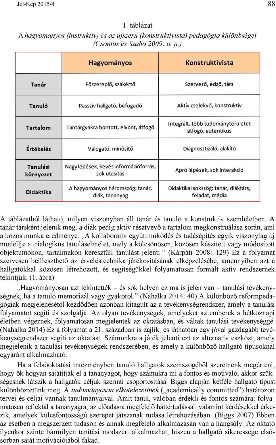 A tanár társként jelenik meg, a diák pedig aktív résztvevő a tartalom megkonstruálása során, ami a közös munka eredménye.