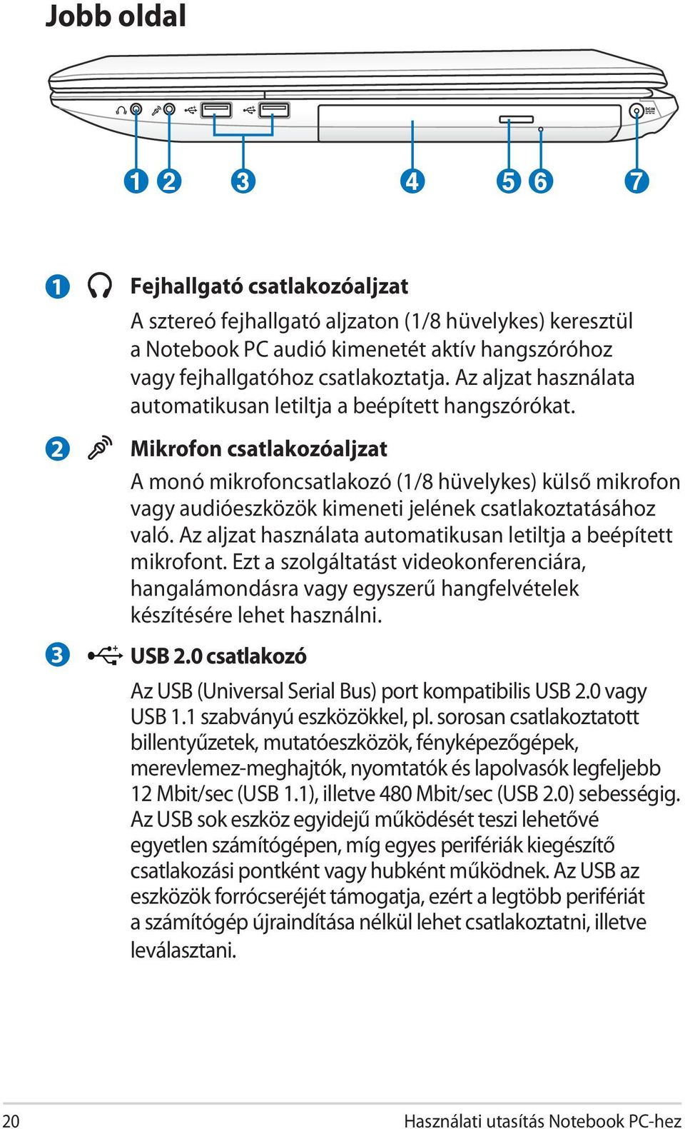 Mikrofon csatlakozóaljzat A monó mikrofoncsatlakozó (1/8 hüvelykes) külső mikrofon vagy audióeszközök kimeneti jelének csatlakoztatásához való.