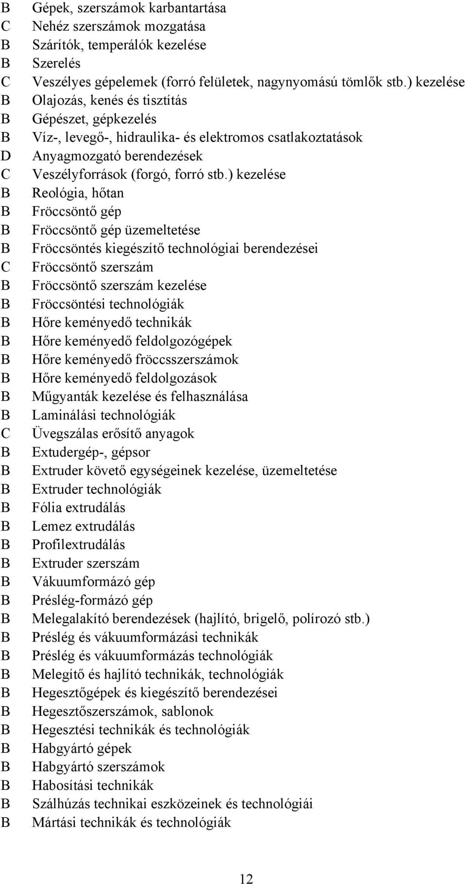 ) kezelése Reológia, hőtan Fröccsöntő gép Fröccsöntő gép üzemeltetése Fröccsöntés kiegészítő technológiai berendezései Fröccsöntő szerszám Fröccsöntő szerszám kezelése Fröccsöntési technológiák Hőre