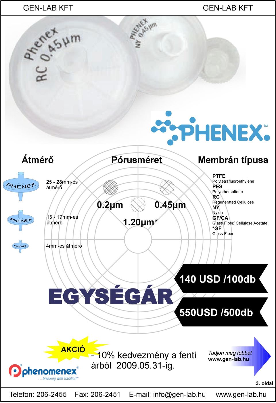 45μm PTFE Polytetrafluoroethylene PES Polyethersulfone RC Regenerated Cellulose NY