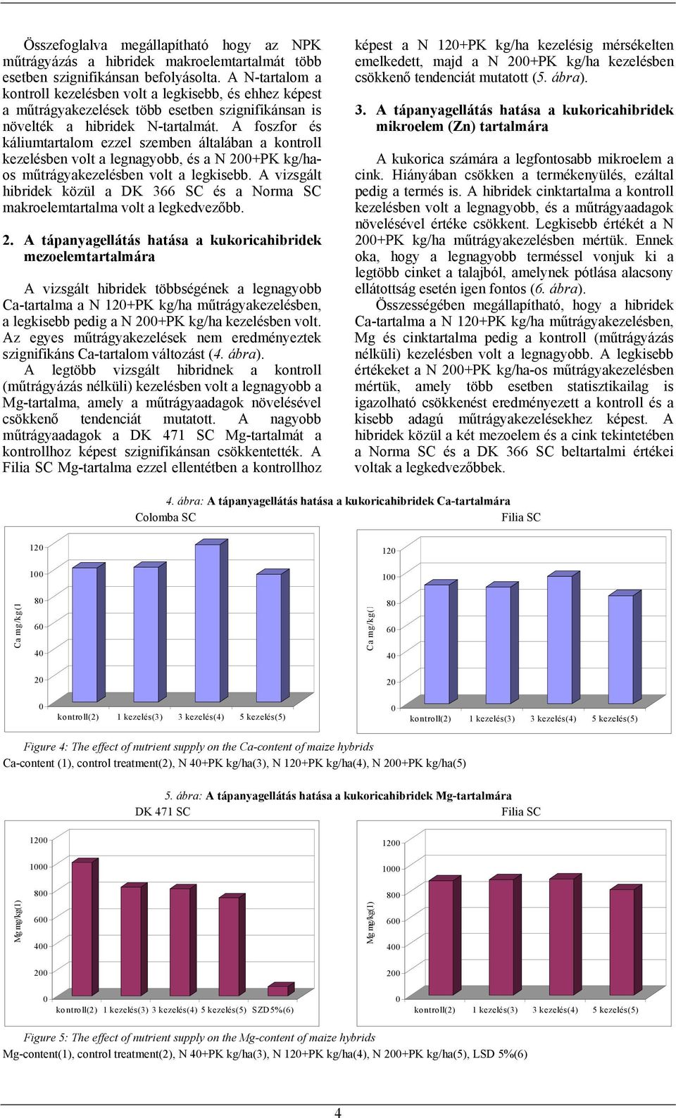A foszfor és káliumtartalom ezzel szemben általában a kontroll kezelésben volt a legnagyobb, és a N +PK kg/haos műtrágyakezelésben volt a legkisebb.
