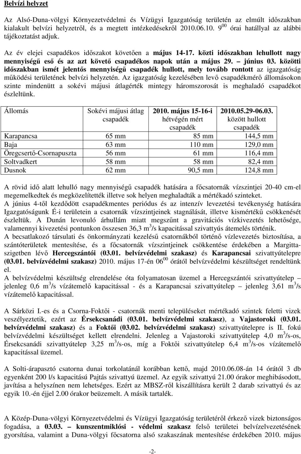 közti időszakban lehullott nagy mennyiségű eső és az azt követő csapadékos napok után a május 29. június 03.