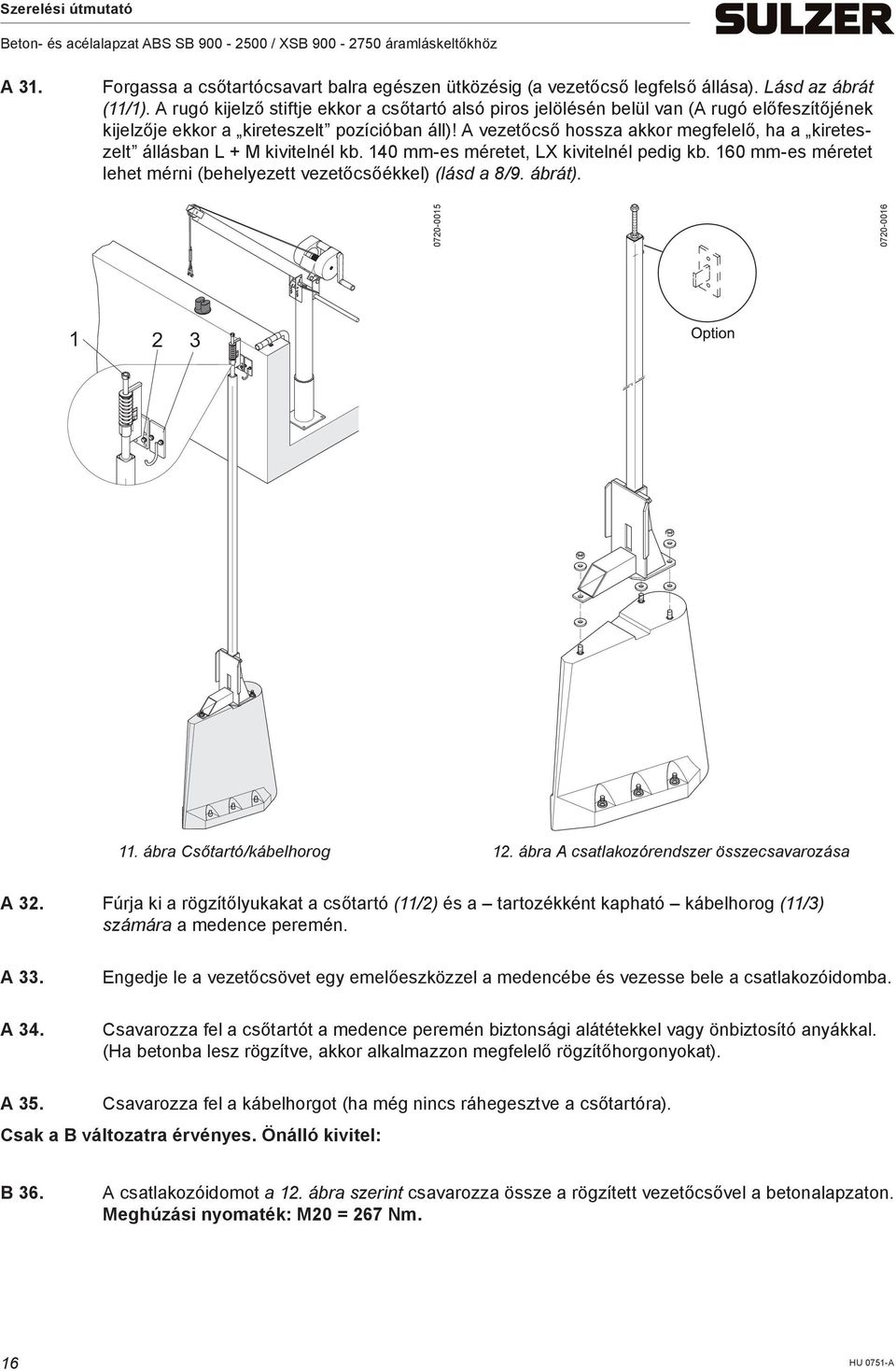 A vezetőcső hossza akkor megfelelő, ha a kireteszelt állásban L + M kivitelnél kb. 140 mm-es méretet, LX kivitelnél pedig kb. 160 mm-es méretet lehet mérni (behelyezett vezetőcsőékkel) (lásd a 8/9.