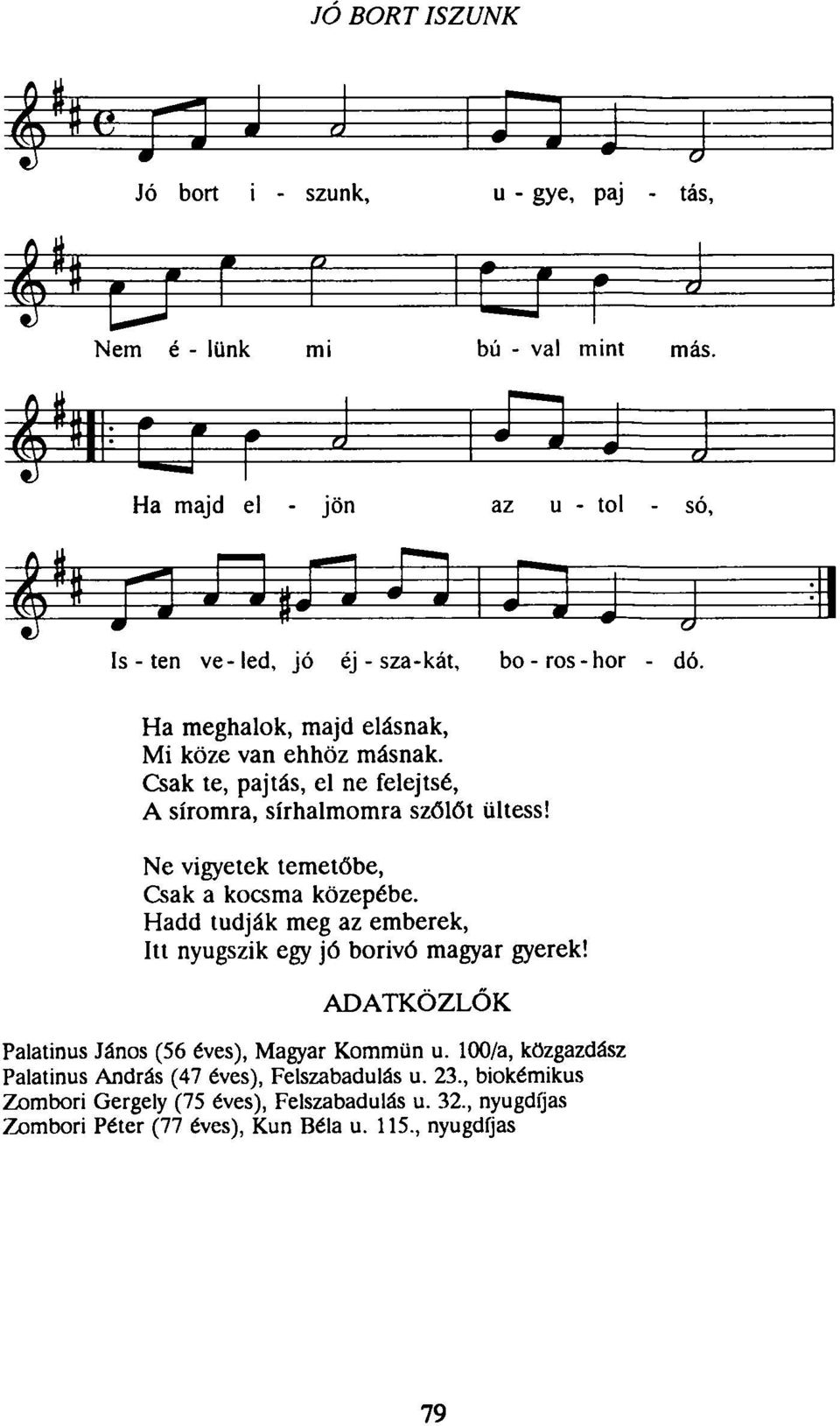 Hadd tudják meg az emberek, Itt nyugszik egy jó borivó magyar gyerek! ADATKÖZLŐK Palatínus János (56 éves), Magyar Kommün u.