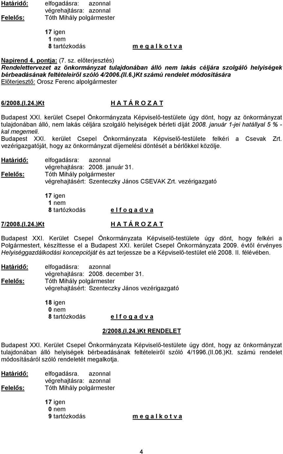 (II.6.)Kt számú rendelet módosítására Előterjesztő: Orosz Ferenc alpolgármester 6/2008.(I.24.)Kt Budapest XXI.