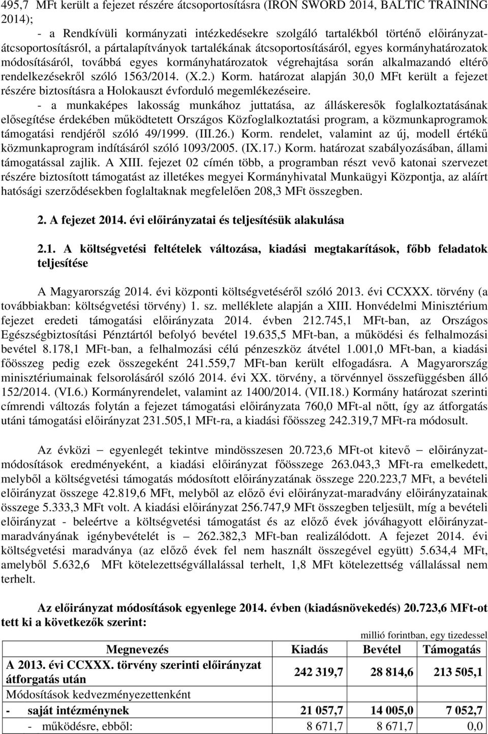 2.) Korm. határozat alapján 30,0 MFt került a fejezet részére biztosításra a Holokauszt évforduló megemlékezéseire.