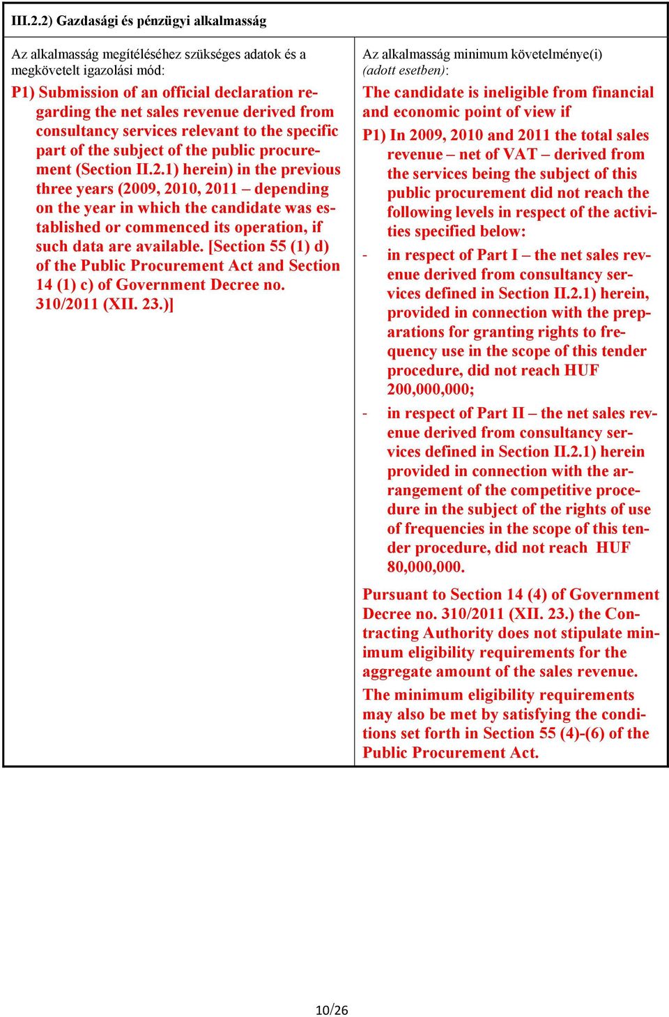 from consultancy services relevant to the specific part of the subject of the public procurement (Section II.2.