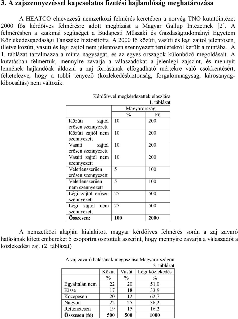 A 2000 fő közúti, vasúti és légi zajtól jelentősen, illetve közúti, vasúti és légi zajtól nem jelentősen területekről került a mintába.. A 1.