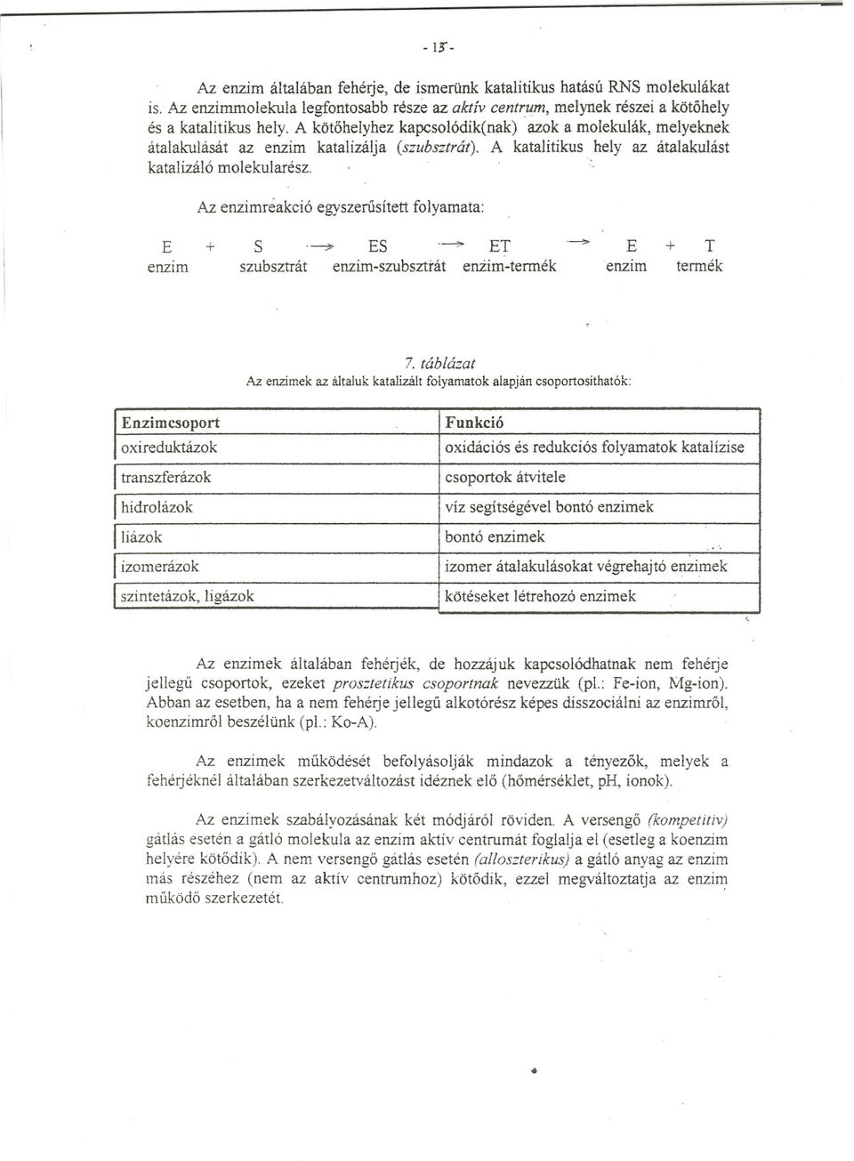 Az enzimréakció egyszerusített folyamata: E enzm + S.~ ES -~ ET szubsztrát enzim-szubsztrát eniim-termék E enzm + T termék 7.