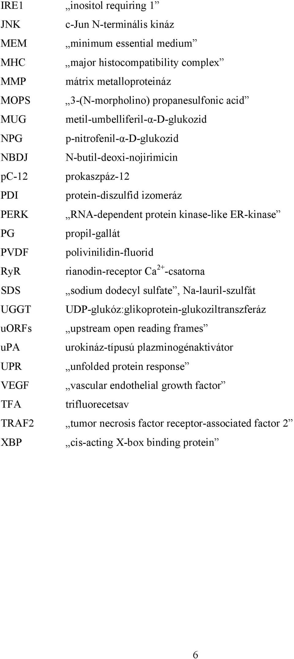 propil-gallát PVDF polivinilidin-fluorid RyR rianodin-receptor Ca 2+ -csatorna SDS sodium dodecyl sulfate, Na-lauril-szulfát UGGT UDP-glukóz:glikoprotein-glukoziltranszferáz uorfs upstream open