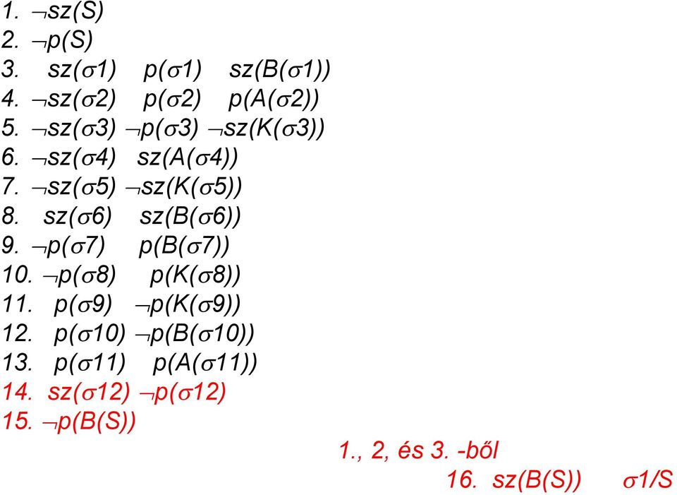 sz( 6) sz(b( 6)) 9. p( 7) p(b( 7)) 10. p( 8) p(k( 8)) 11. p( 9) p(k( 9)) 12.