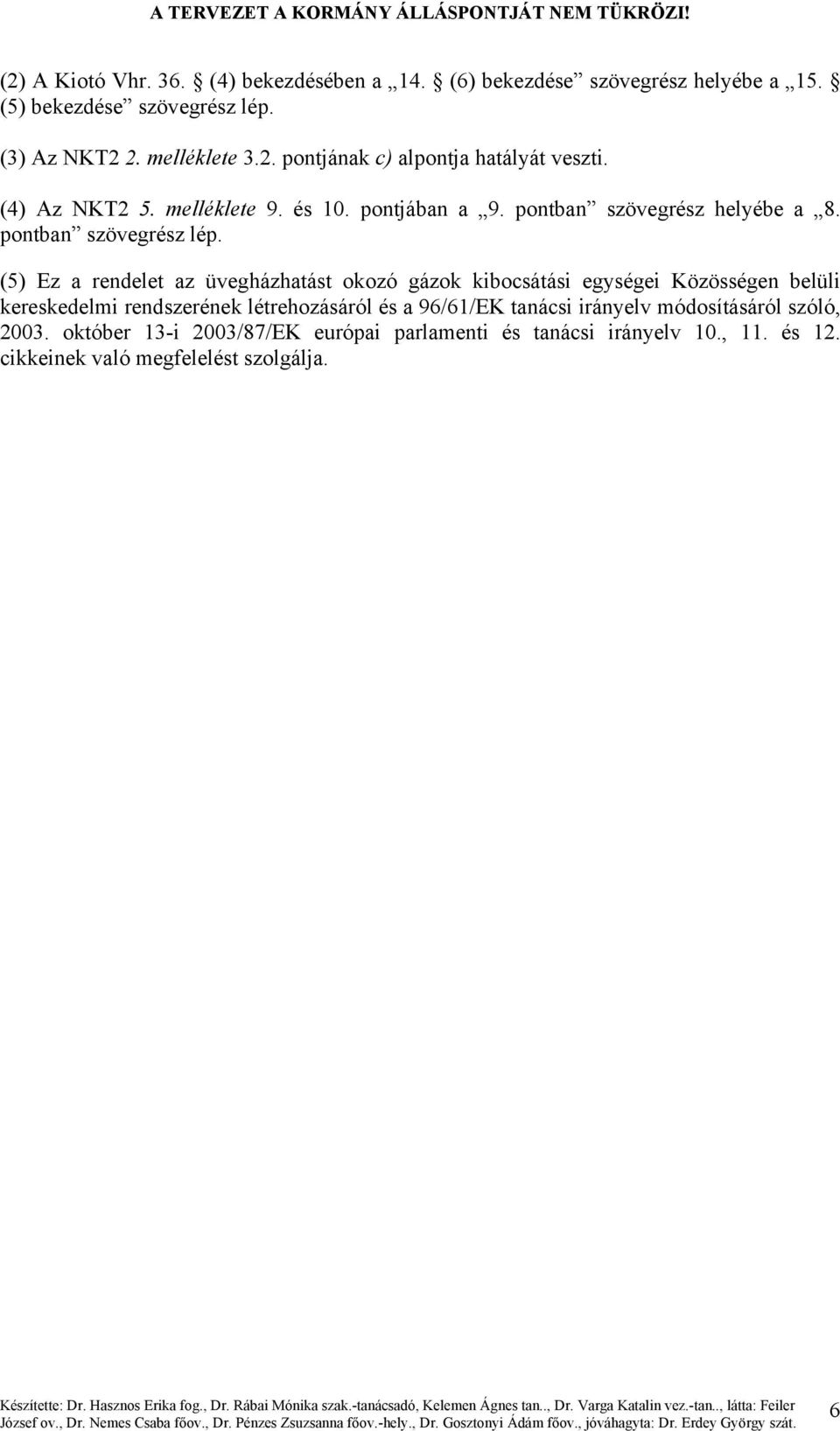 (5) Ez a rendelet az üvegházhatást okozó gázok kibocsátási egységei Közösségen belüli kereskedelmi rendszerének létrehozásáról és a 96/61/EK tanácsi