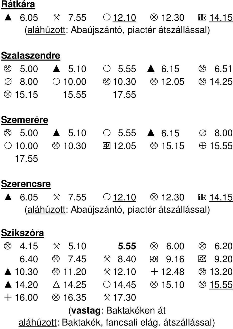 55 O 12.10 M 12.30 15 14.15 (aláhúzott: Abaújszántó, piactér átszállással) Szikszóra M 4.15 X 5.10 5.55 M 6.00 M 6.20 6.40 M 7.45 X 8.40 50 9.16 59 9.20 I 10.