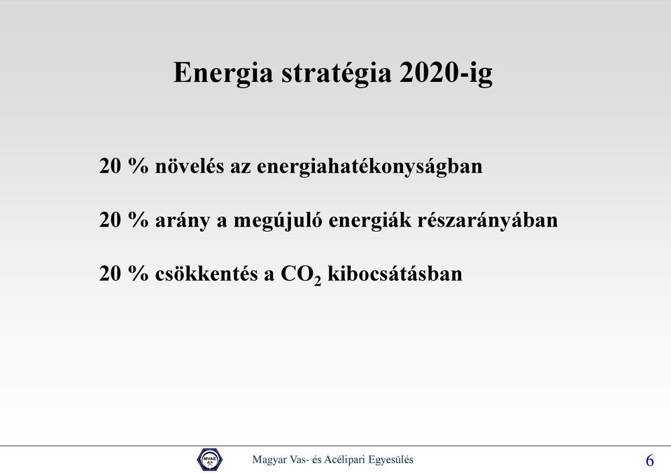 energiák részarányában 20 % csökkentés a CO 2