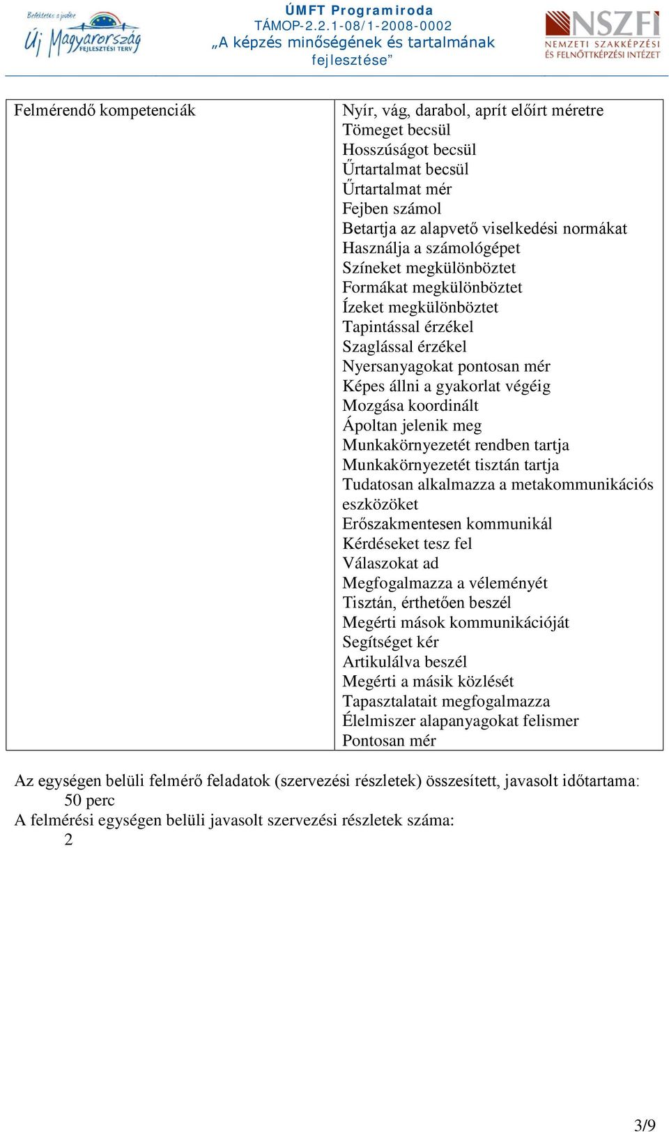 koordinált Ápoltan jelenik meg Munkakörnyezetét rendben tartja Munkakörnyezetét tisztán tartja Tudatosan alkalmazza a metakommunikációs eszközöket Erőszakmentesen kommunikál Kérdéseket tesz fel