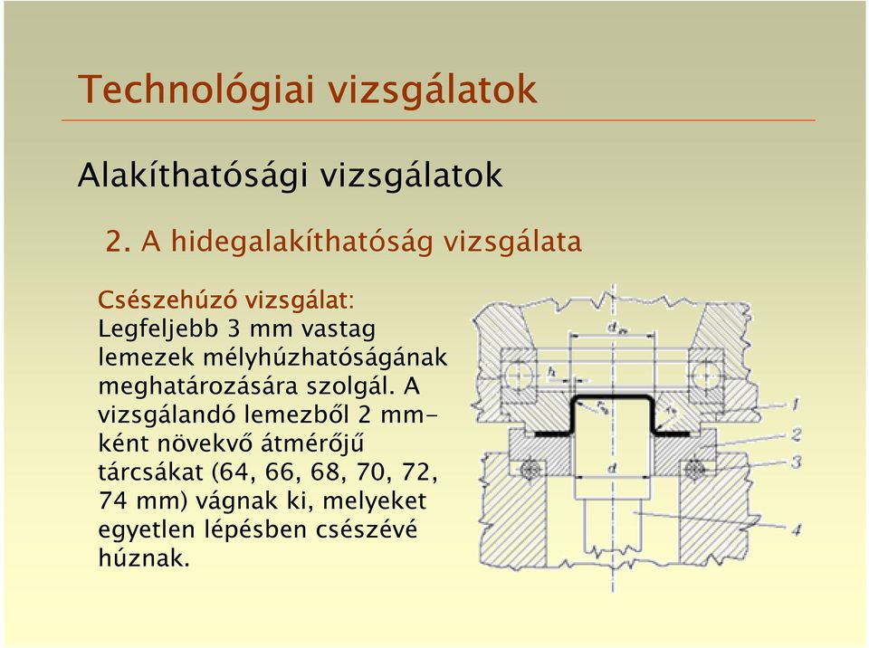 A vizsgálandó lemezből 2 mmként növekvő átmérőjű tárcsákat (64, 66,