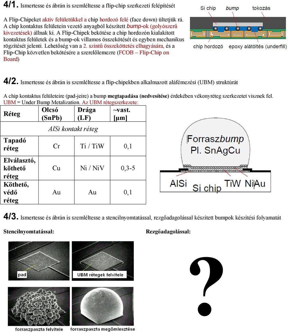 A Flip-Chipek bekötése a chip hordozón kialakított kontaktus felületek és a bump-ok villamos összekötését és egyben mechanikus rögzítését jelenti. Lehetőség van a 2.