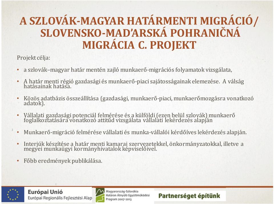 A válság hatásainak hatása. Közös adatbázis összeállítása (gazdasági, munkaerő-piaci, munkaerőmozgásra vonatkozó adatok).