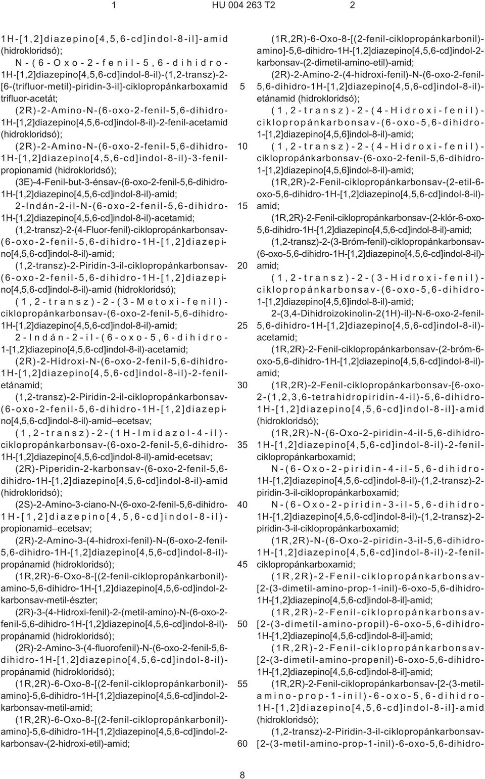 1H¹[1,2]diazepino[4,,6¹cd]indol-8¹il)-3-fenilpropionamid (hidrokloridsó); (3E)-4-Fenil-but-3-énsav-(6¹oxo-2-fenil-,6-dihidro- 1H¹[1,2]diazepino[4,,6¹cd]indol-8¹il)-amid;