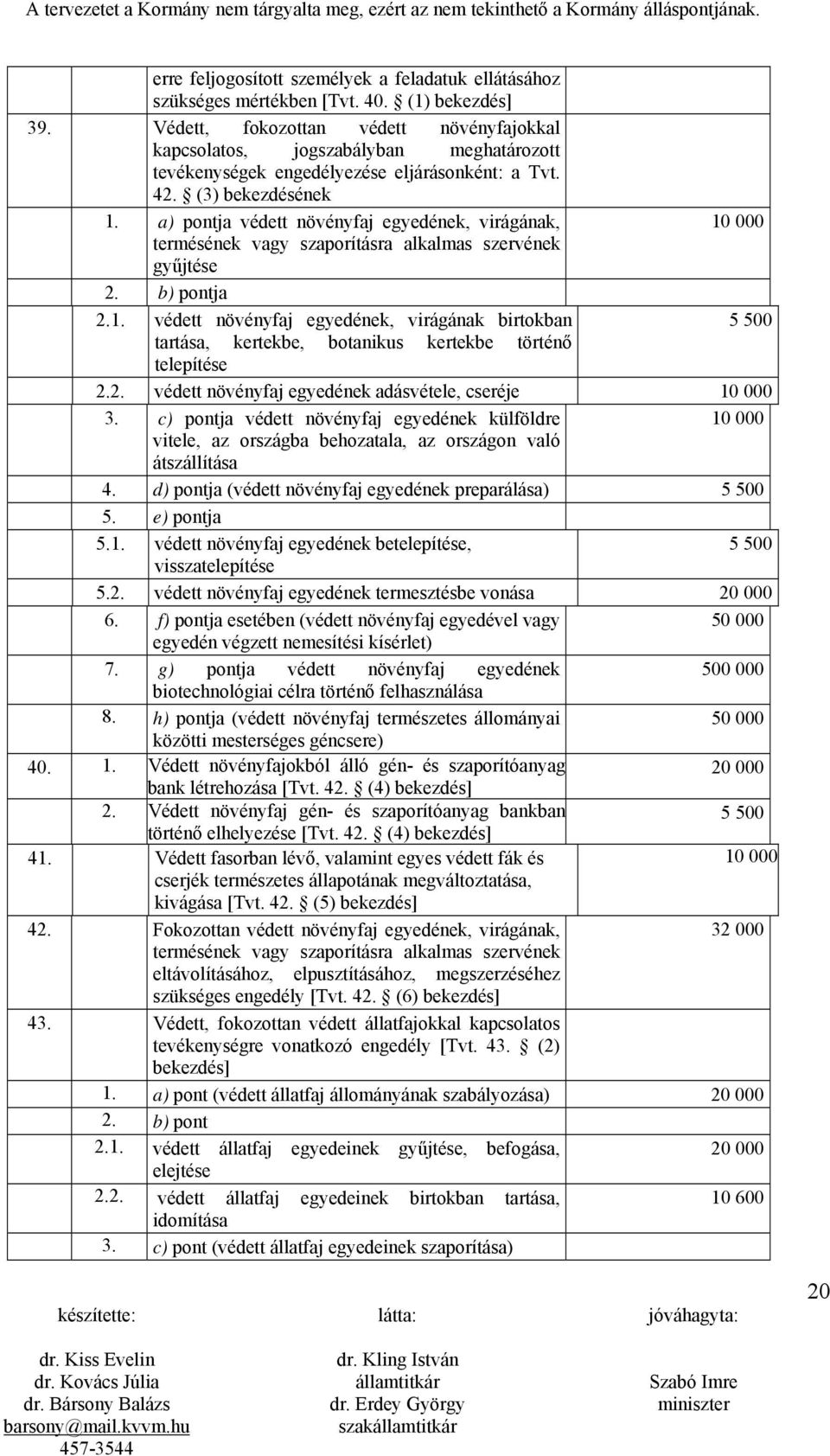 a) pontja védett növényfaj egyedének, virágának, 10 000 termésének vagy szaporításra alkalmas szervének gyűjtése 2. b) pontja 2.1. védett növényfaj egyedének, virágának birtokban 5 500 tartása, kertekbe, botanikus kertekbe történő telepítése 2.