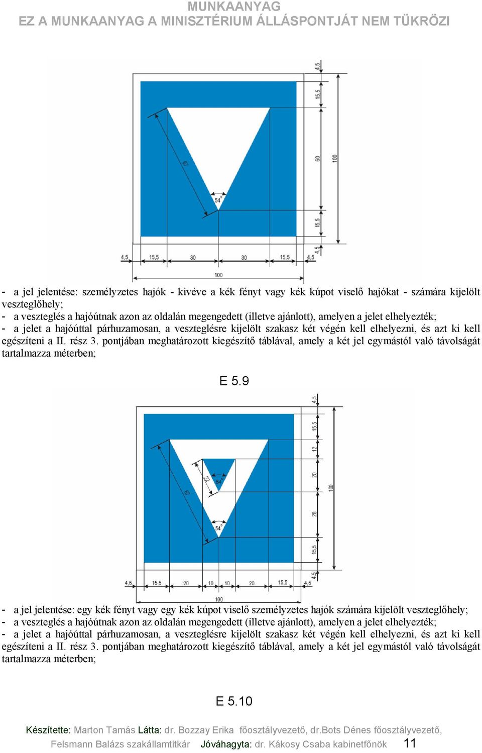 pontjában meghatározott kiegészítő táblával, amely a két jel egymástól való távolságát tartalmazza méterben; E 5.