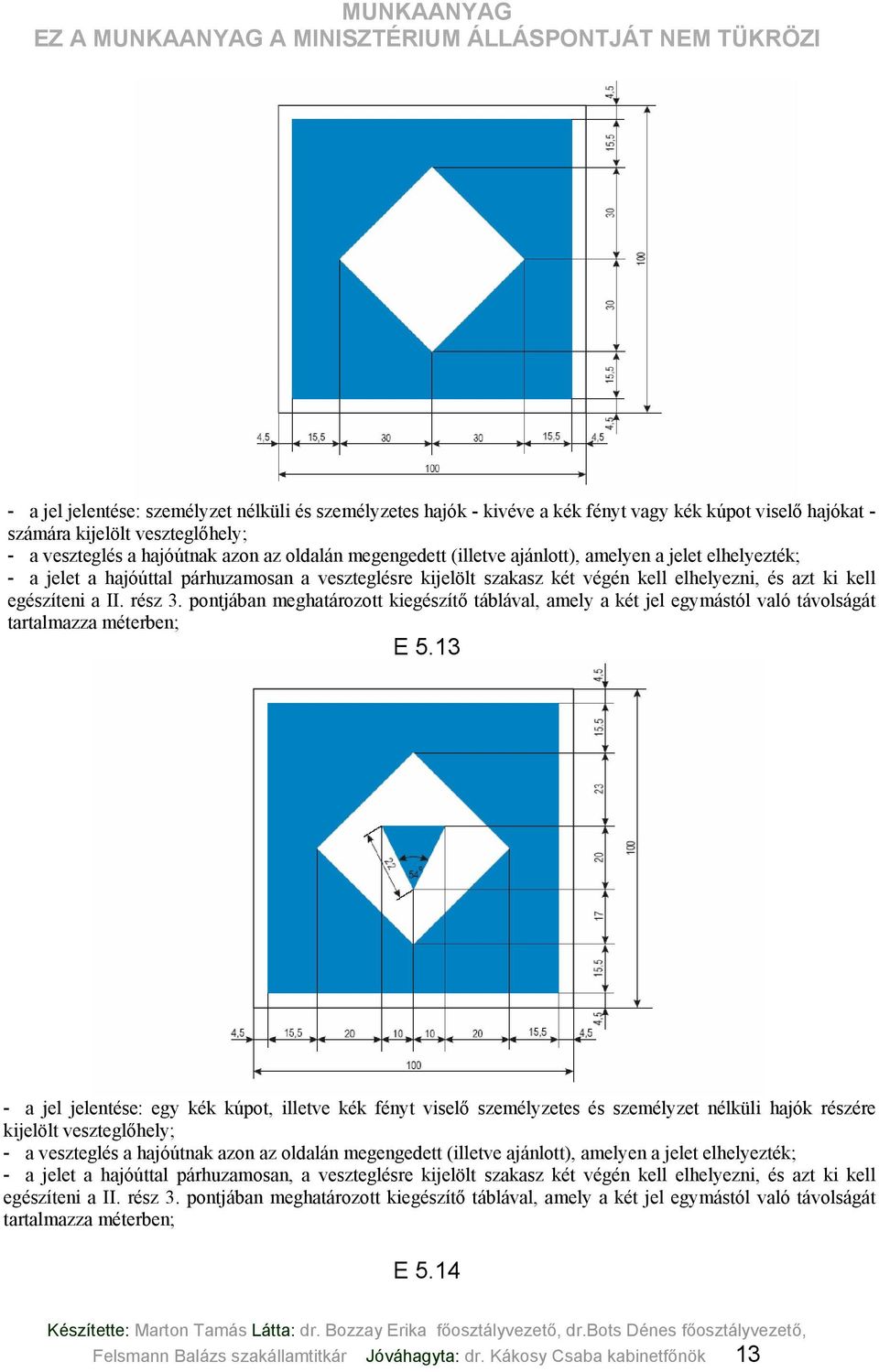 pontjában meghatározott kiegészítő táblával, amely a két jel egymástól való távolságát tartalmazza méterben; E 5.