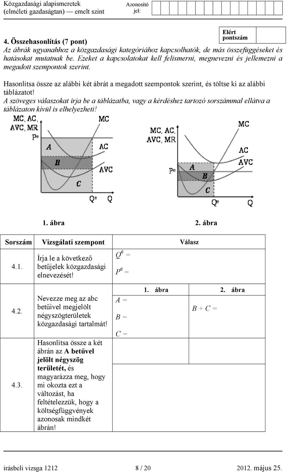 A szöveges válaszokat írja be a táblázatba, vagy a kérdéshez tartozó sorszámmal ellátva a táblázaton kívül is elhelyezheti! 1. ábra 2. ábra Sorszám Vizsgálati szempont Válasz 4.1. Írja le a következő betűjelek közgazdasági elnevezését!