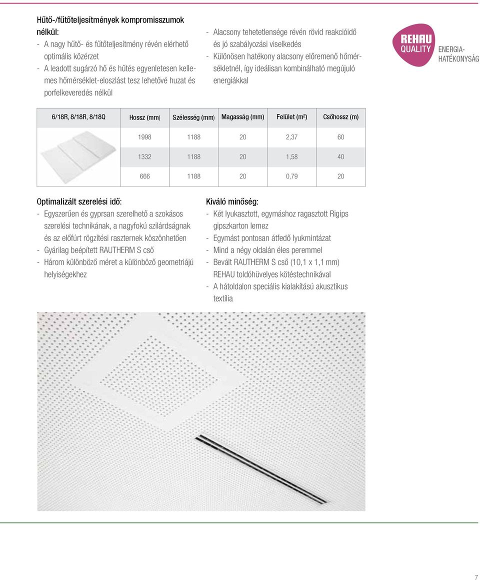 kombinálható megújuló energiákkal ENERGIA- HATÉKONYSÁG 6/18R, 8/18R, 8/18Q Hossz (mm) Szélesség (mm) Magasság (mm) Felület (m²) Csőhossz (m) 1998 1188 20 2,37 60 1332 1188 20 1,58 40 666 1188 20 0,79