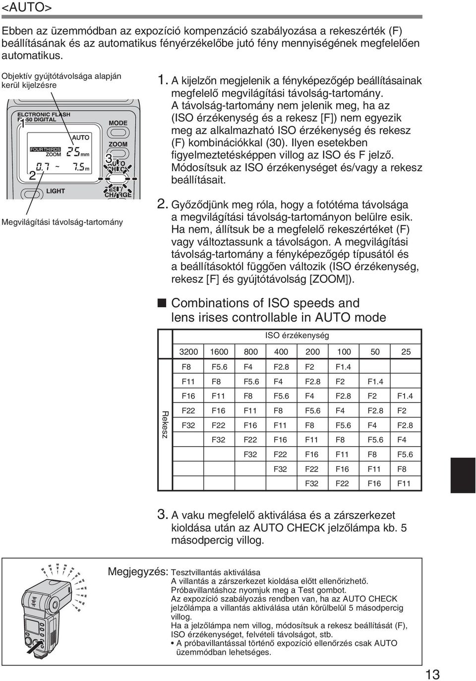 A távolság-tartomány nem jelenik meg, ha az (ISO érzékenység és a rekesz [F]) nem egyezik meg az alkalmazható ISO érzékenység és rekesz (F) kombinációkkal (30).