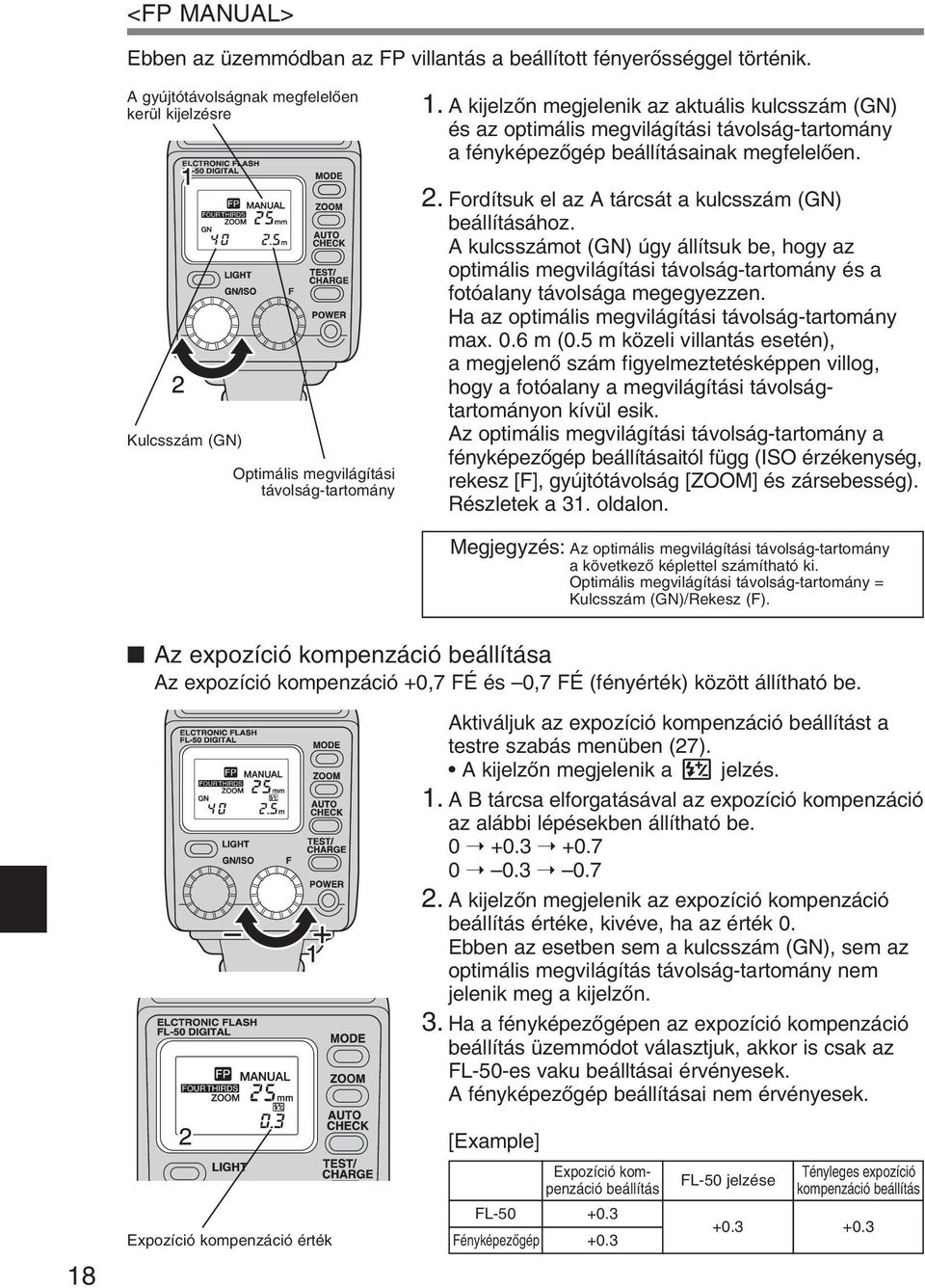 Fordítsuk el az A tárcsát a kulcsszám (GN) beállításához. A kulcsszámot (GN) úgy állítsuk be, hogy az optimális megvilágítási távolság-tartomány és a fotóalany távolsága megegyezzen.