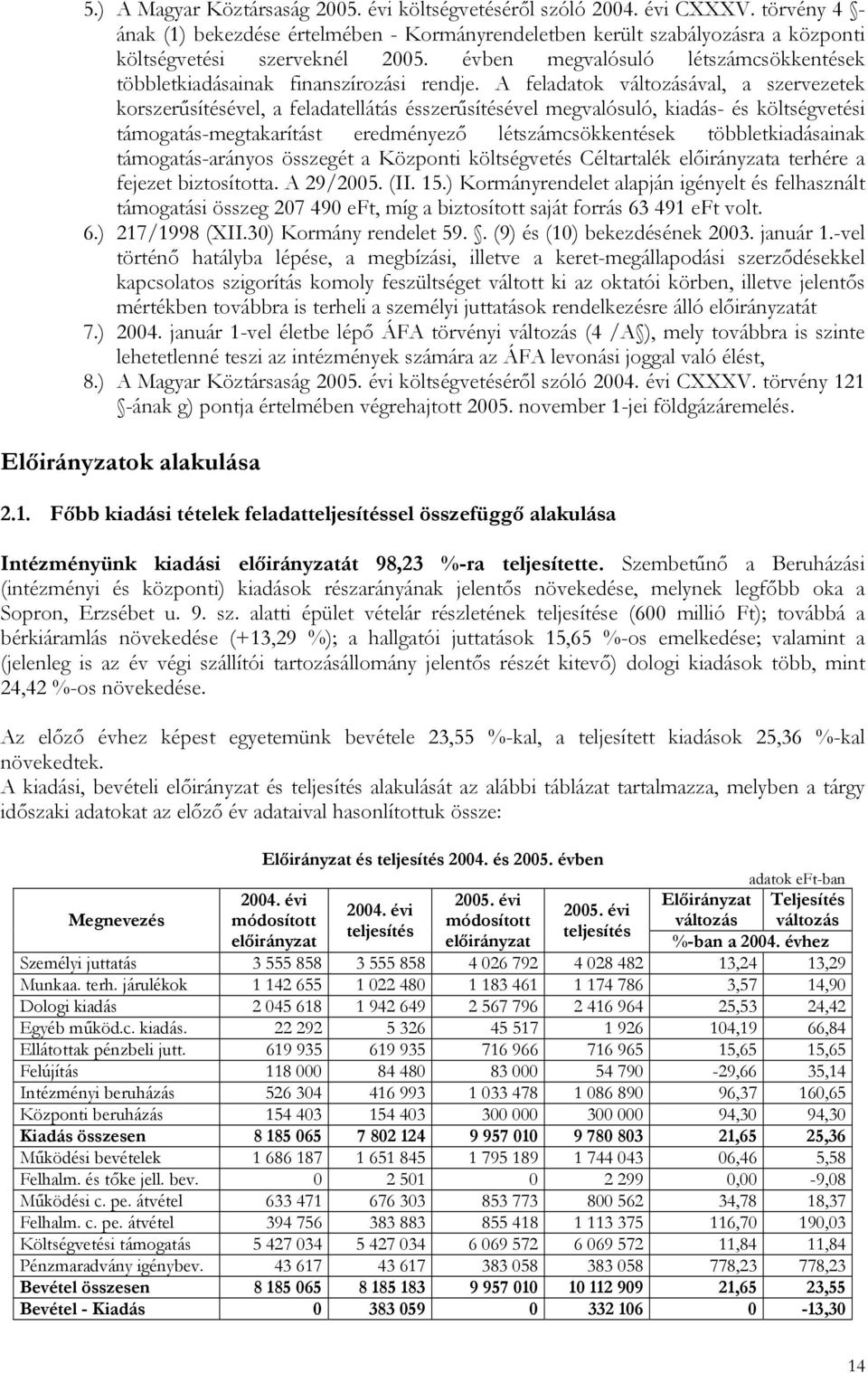 A feladatok változásával, a szervezetek korszerűsítésével, a feladatellátás ésszerűsítésével megvalósuló, kiadás- és költségvetési támogatás-megtakarítást eredményező létszámcsökkentések