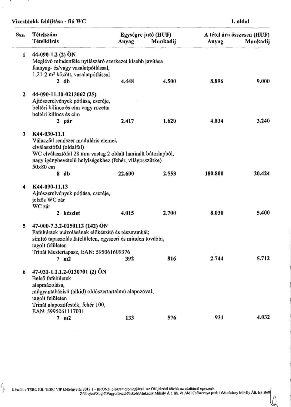 10-0213062 (25) Ajtószerelvények pótlása, cseréje, beltéri kilincs és cím vagy rozetta beltéri kilincs és cím 2 pár 2.417 1.620 4.834 3.240 3 K44-030-11.