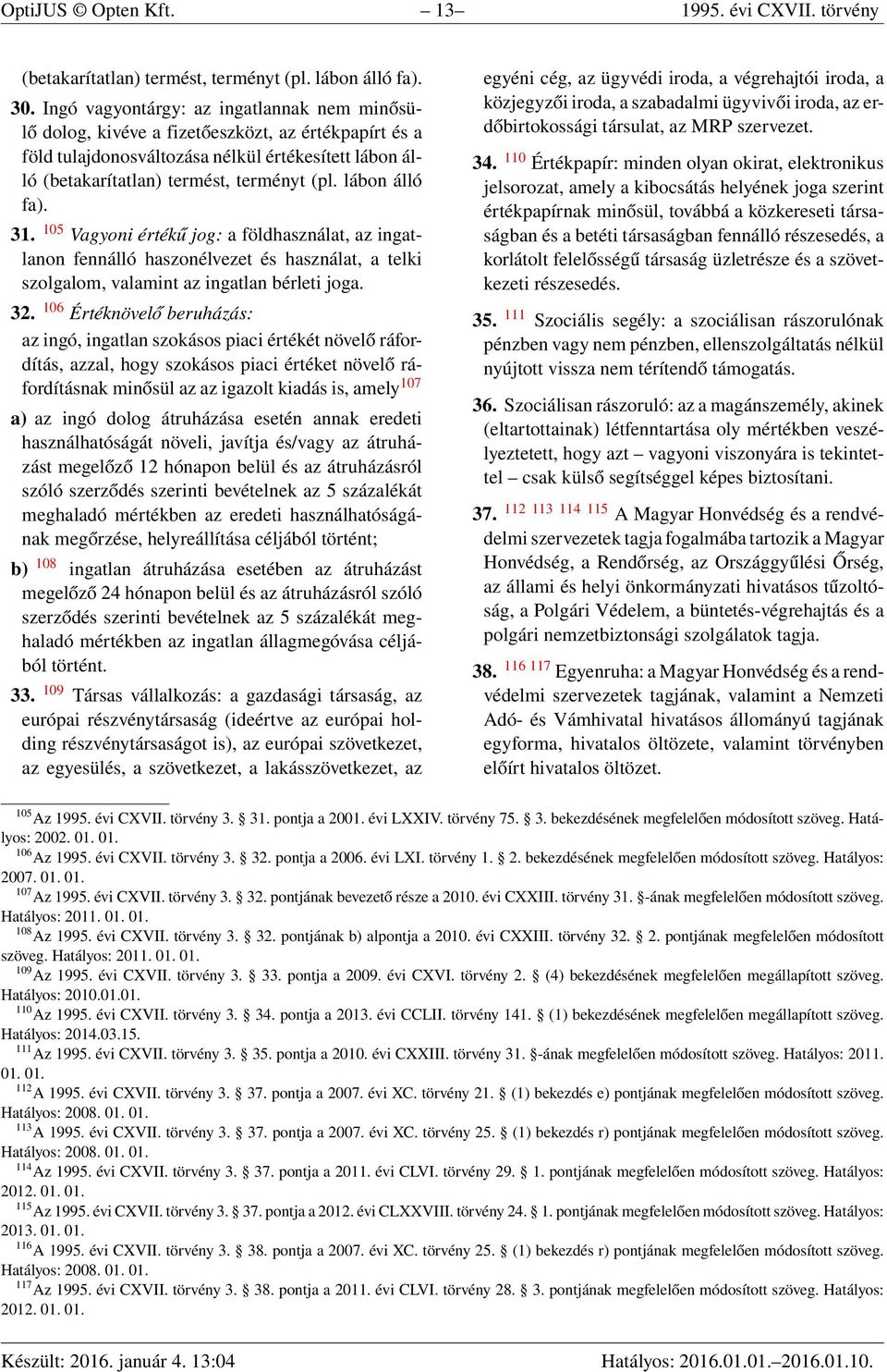 lábon álló fa). 31. 105 Vagyoni értékű jog: a földhasználat, az ingatlanon fennálló haszonélvezet és használat, a telki szolgalom, valamint az ingatlan bérleti joga. 32.