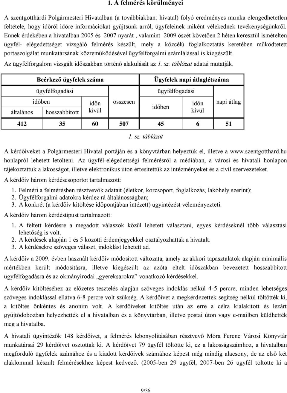 Ennek érdekében a hivatalban 2005 és 2007 nyarát, valamint 2009 őszét követően 2 héten keresztül ismételten ügyfél- elégedettséget vizsgáló felmérés készült, mely a közcélú foglalkoztatás keretében