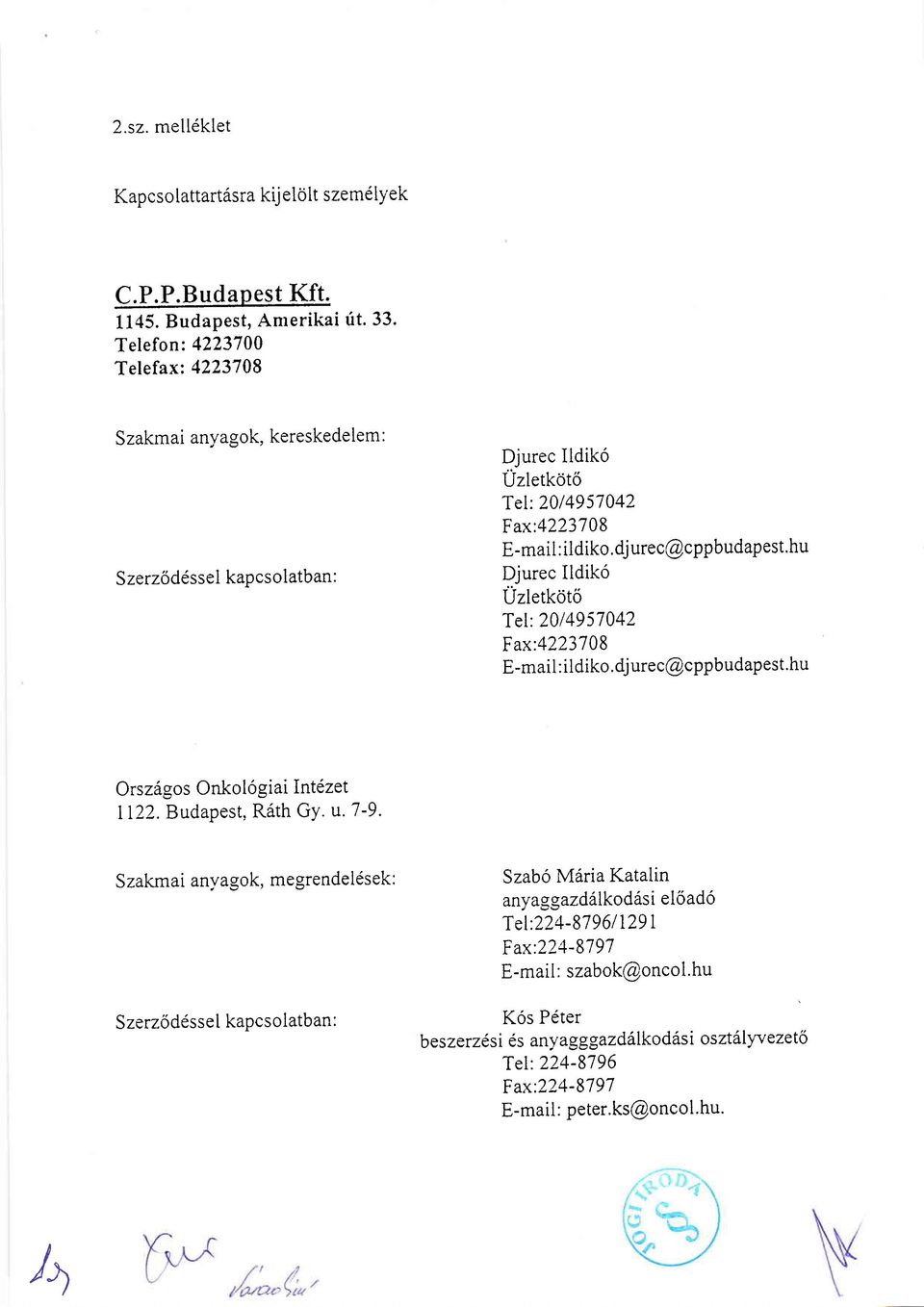 dj urec@cppbudapest.hu Djurec Ildik6 Uzletkdto Tel:2014957042 Fax:4223708 E-mail : ildiko.djurec@cppbudapest.hu Orsziigos Onkol6giai Intezet 1122. Budapest, R6th GY. u.7-9.