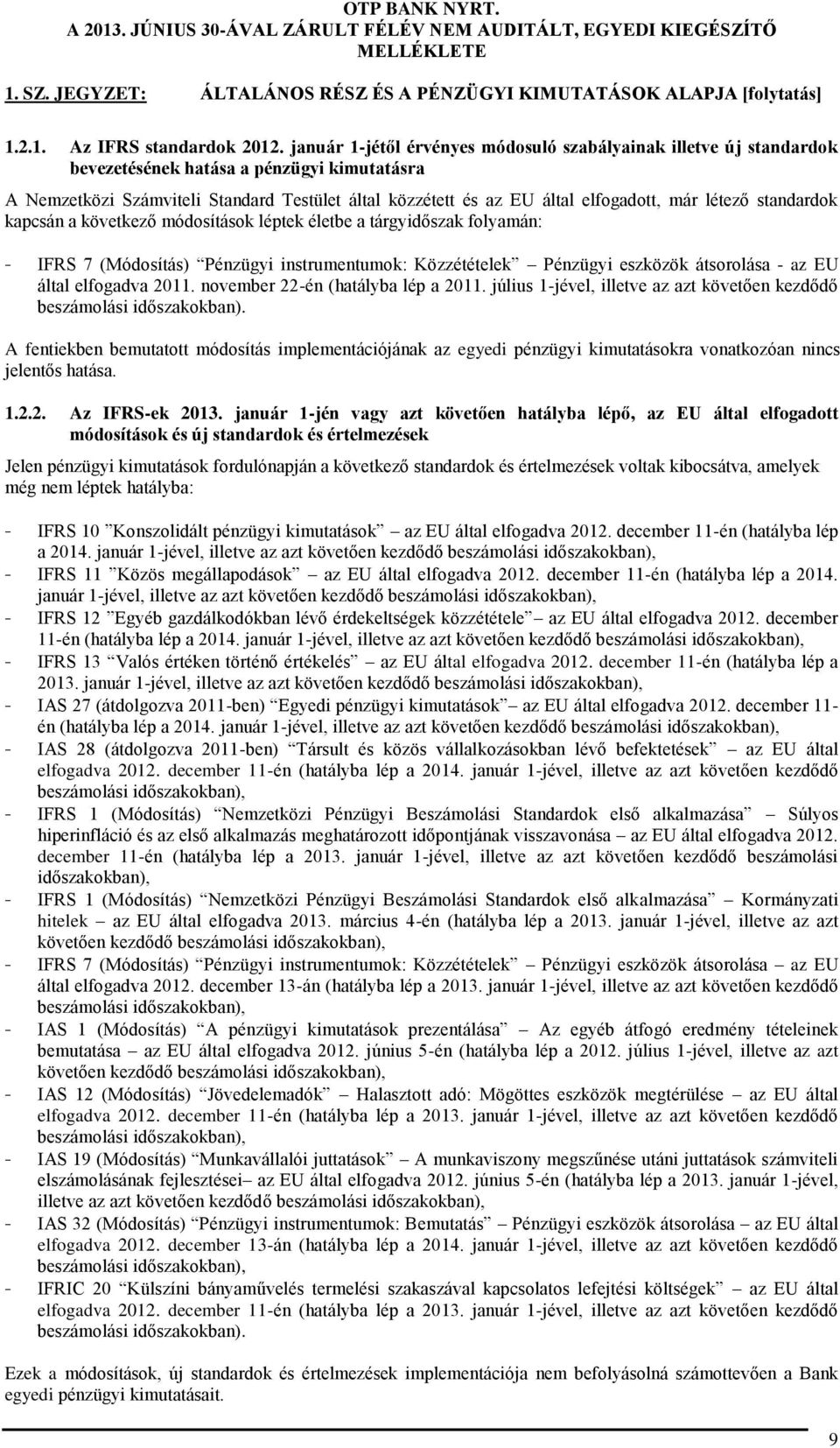 - IFRS 7 (Módosítás) Pénzügyi instrumentumok: Közzétételek Pénzügyi eszközök átsorolása - az EU által elfogadva 2011. november 22-én (hatályba lép a 2011.