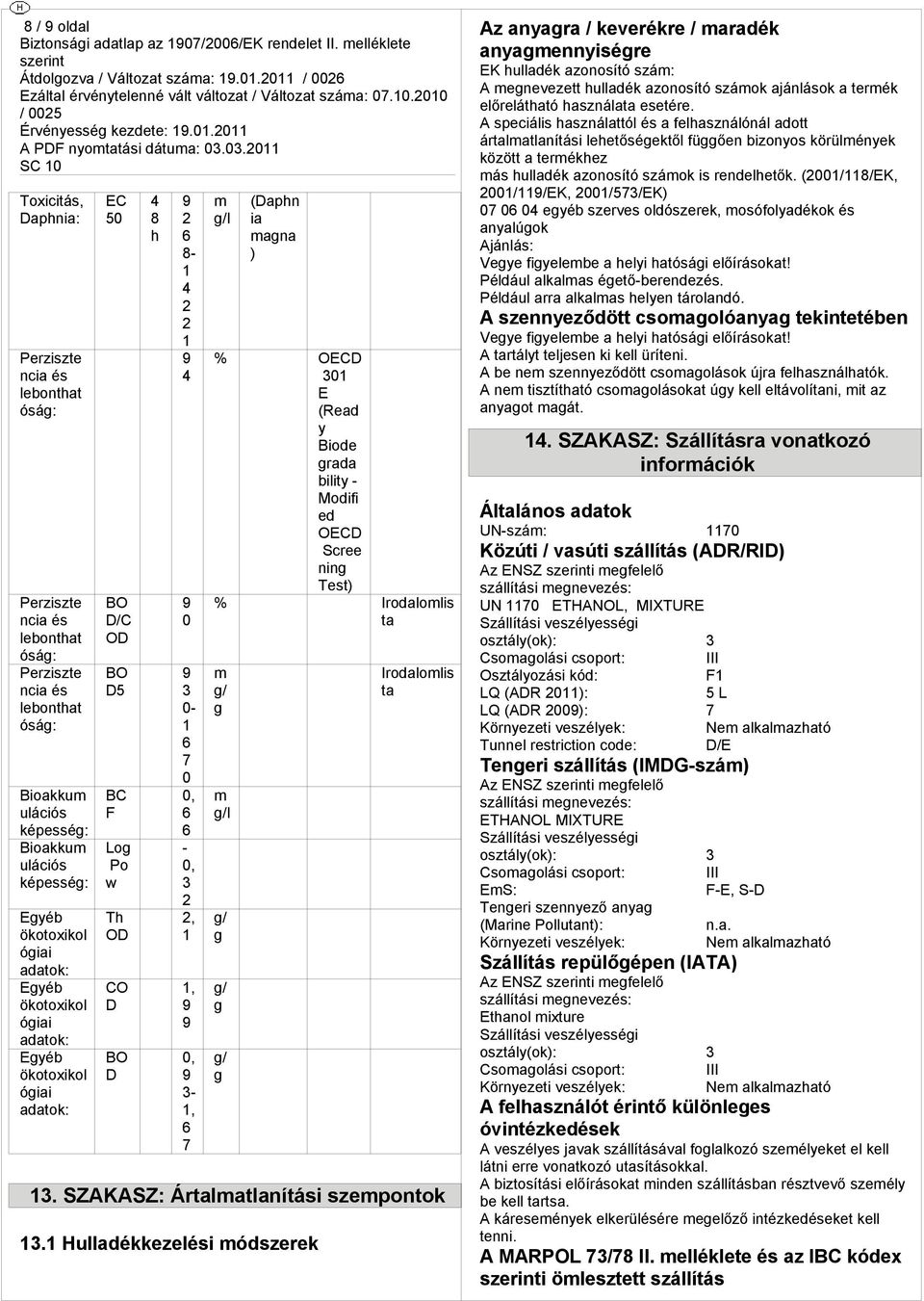 T O CO BO - 3-7, -, 3,,, 3-, 7 /l (apn ia ana ) % OC 3 (Rea y raa biliy - Moifi e OC Scree nin Tes) % Iroalolis a / /l / / / Iroalolis a 3. SZAKASZ: Áralalaníási szepo 3.