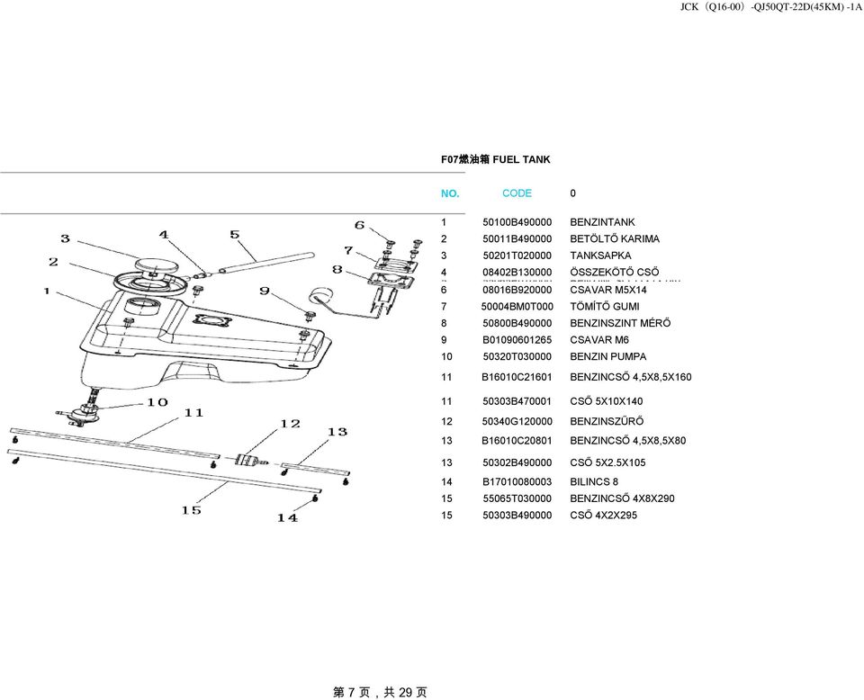 M6 10 50320T030000 BENZIN PUMPA 11 B16010C21601 BENZINCSŐ 4,5X8,5X160 11 50303B470001 CSŐ 5X10X140 12 50340G120000 BENZINSZŰRŐ 13