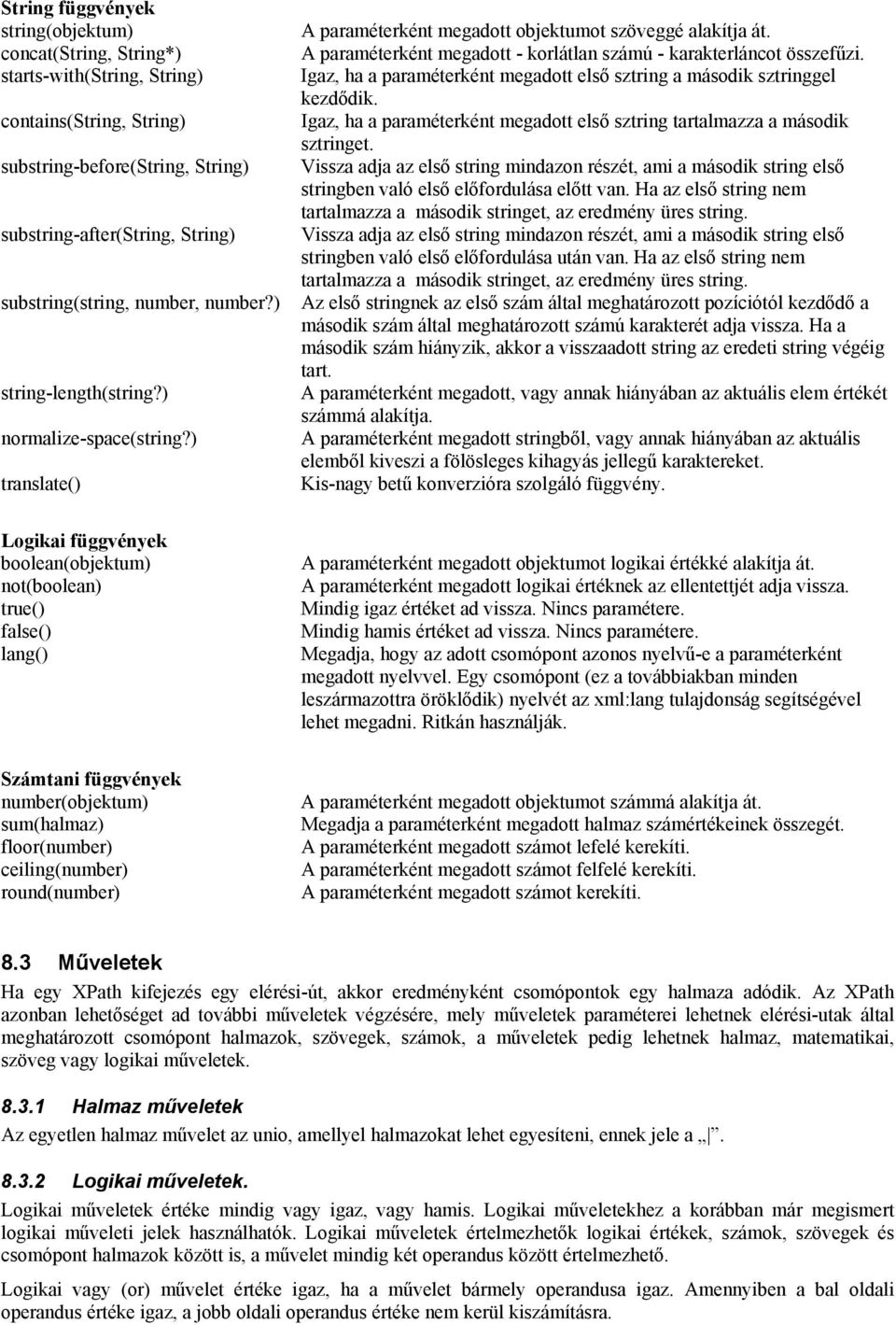 A paraméterként megadott - korlátlan számú - karakterláncot összefűzi. Igaz, ha a paraméterként megadott első sztring a második sztringgel kezdődik.