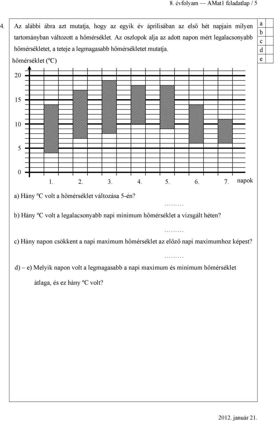 7. npok ) Hány ºC volt hőmérséklet változás 5-én? ) Hány ºC volt leglsony npi minimum hőmérséklet vizsgált héten?