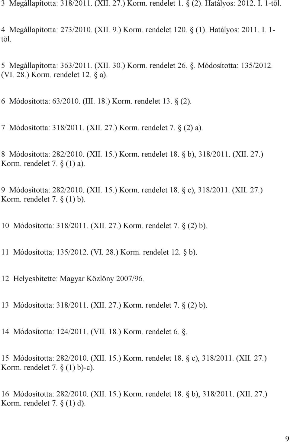 (XII. 27.) Korm. rendelet 7. (2) a). 8 Módosította: 282/2010. (XII. 15.) Korm. rendelet 18. b), 318/2011. (XII. 27.) Korm. rendelet 7. (1) a). 9 Módosította: 282/2010. (XII. 15.) Korm. rendelet 18. c), 318/2011.