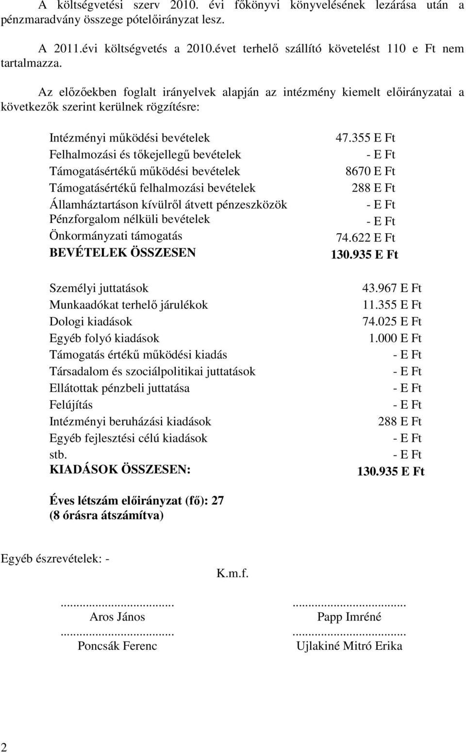 Az elızıekben foglalt irányelvek alapján az intézmény kiemelt elıirányzatai a következık szerint kerülnek rögzítésre: Intézményi mőködési bevételek Felhalmozási és tıkejellegő bevételek