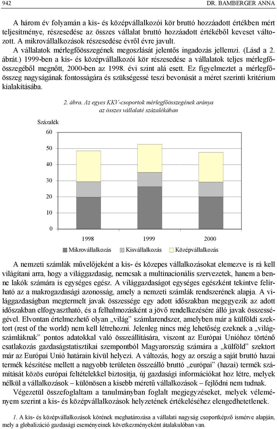 ) 1999-ben a kis- és középvállalkozói kör részesedése a vállalatok teljes mérlegfőösszegéből megnőtt, 2000-ben az 1998. évi szint alá esett.