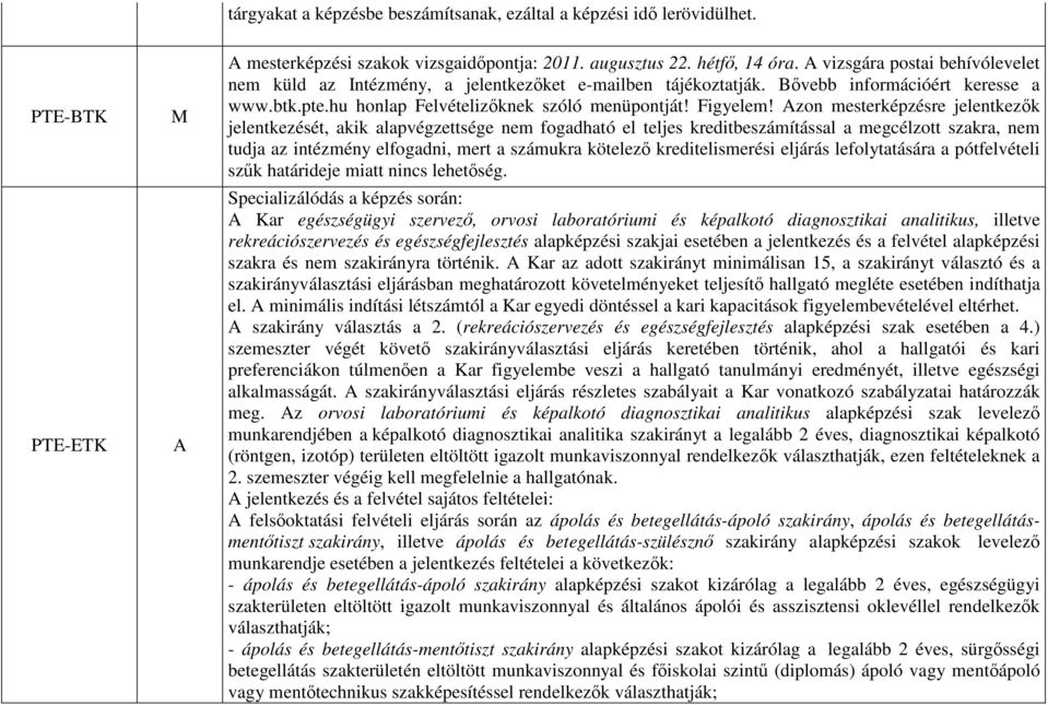 zon mesterképzésre jelentkezık jelentkezését, akik alapvégzettsége nem fogadható el teljes kreditbeszámítással a megcélzott szakra, nem tudja az intézmény elfogadni, mert a számukra kötelezı