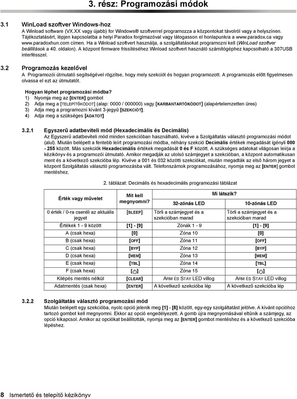 Ha a Winload szoftvert használja, a szolgáltatásokat programozni kell (WinLoad szoftver beállítások a 40. oldalon).