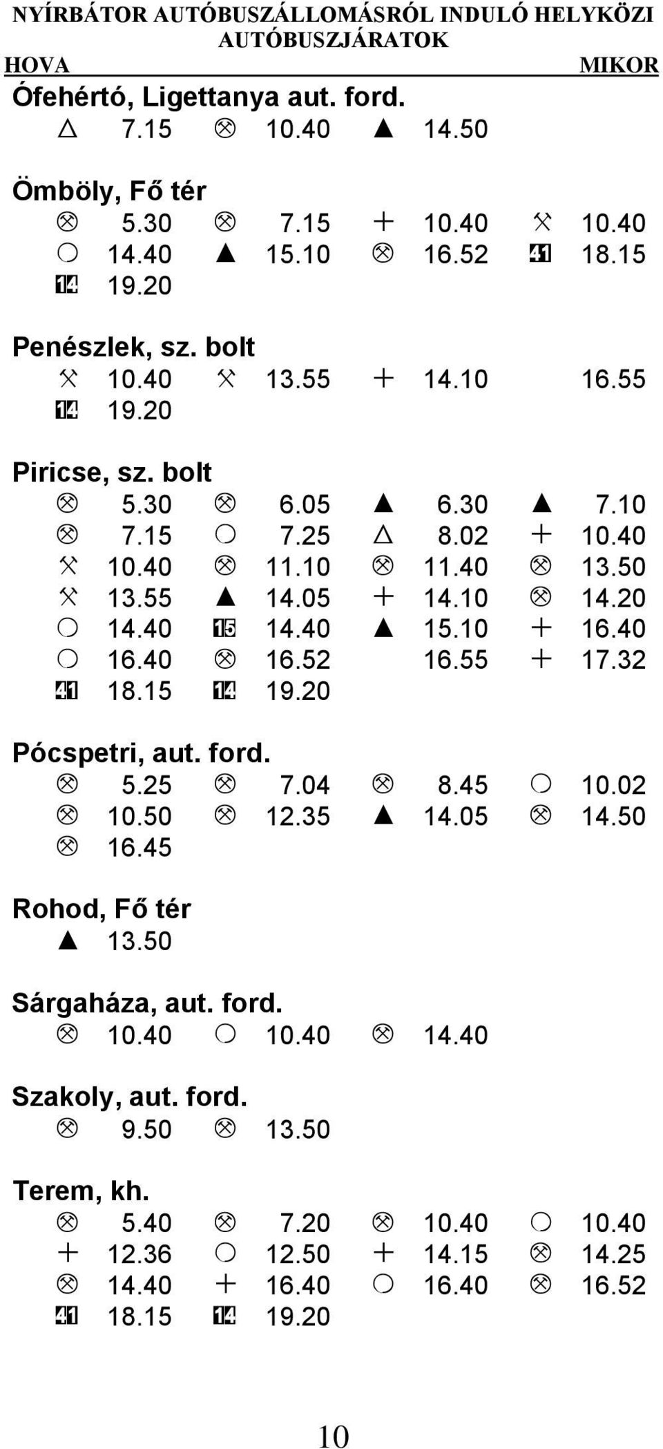 20 O 14.40 15 14.40 I 15.10 + 16.40 O 16.40 M 16.52 16.55 + 17.32 41 18.15 14 19.20 Pócspetri, aut. ford. M 5.25 M 7.04 M 8.45 O 10.02 M 10.50 M 12.35 I 14.05 M 14.50 M 16.45 Rohod, Fő tér I 13.