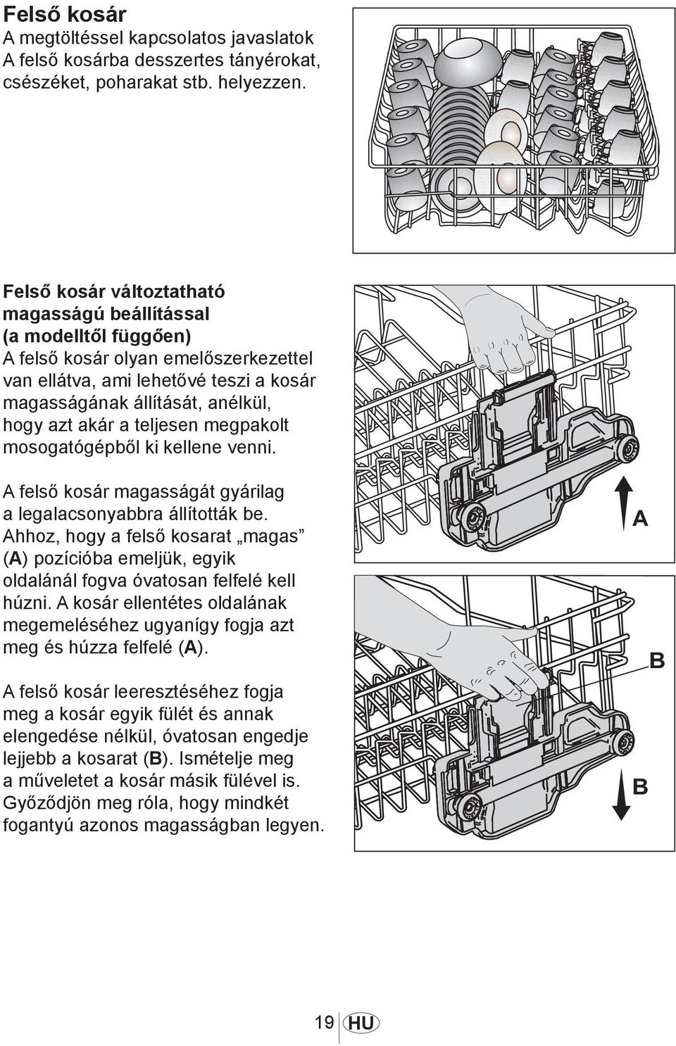 akár a teljesen megpakolt mosogatógépből ki kellene venni. 1021 A felső kosár magasságát gyárilag a legalacsonyabbra állították be.